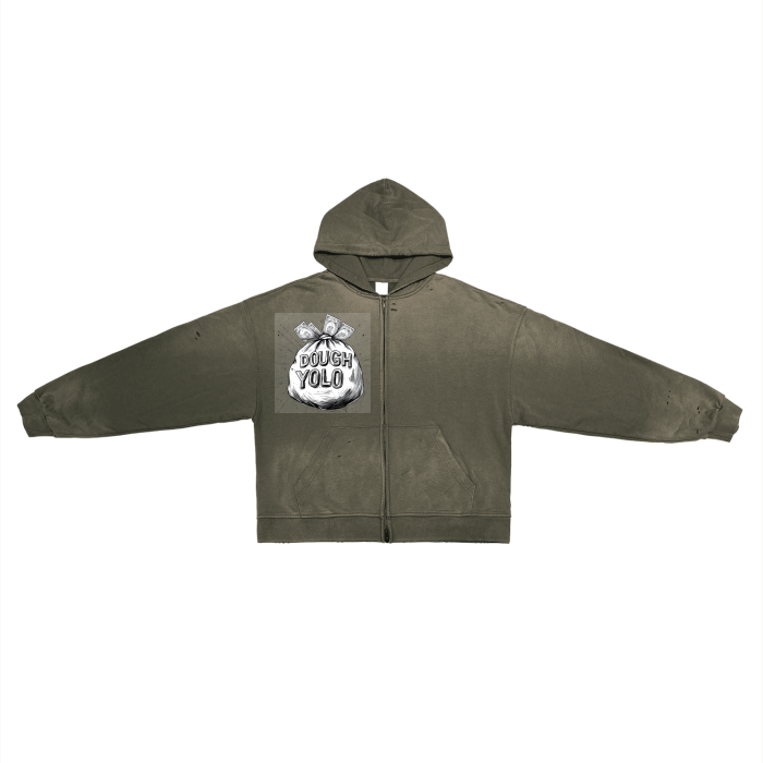 Post-Apocalyptic Aesthetic Pure Cotton Hand-Frayed Monkey Washed Zip Hoodie