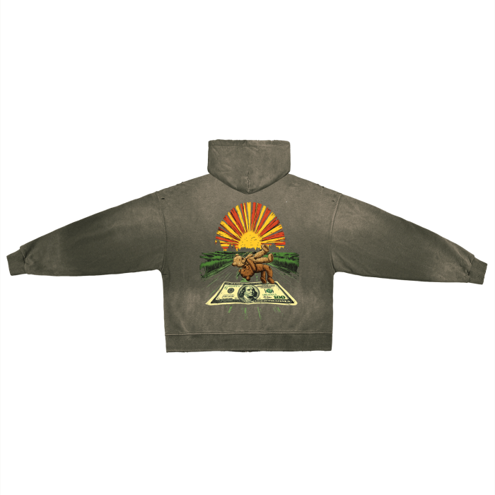 Post-Apocalyptic Aesthetic Pure Cotton Hand-Frayed Monkey Washed Zip Hoodie