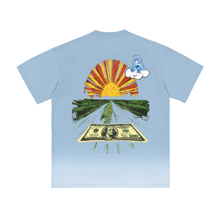 White Gradient on Blue Vintage Washed T-Shirt - 250 GSM