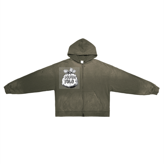 Post-Apocalyptic Aesthetic Pure Cotton Hand-Frayed Monkey Washed Zip Hoodie